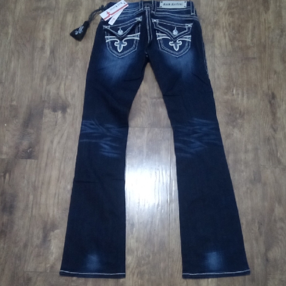 Rock Revival Women's 26 Bootcut Heather Embellished Shimmer Flap Pockets NWT